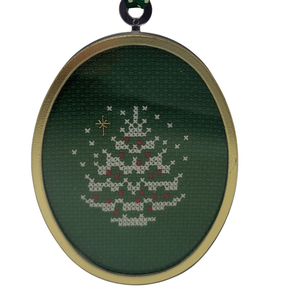 Counted Cross Stitch Ornament Christmas Tree Completed Framed‎ Hangs Four Inches